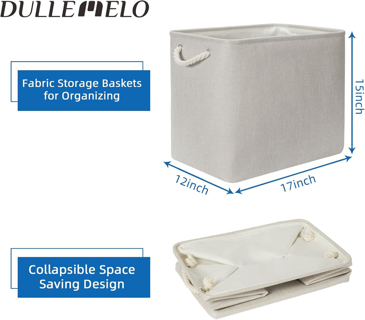 DULLEMELO 2-Pack Large Storage Baskets for Organizing Canvas Fabric Storage Basket Bins With Rope