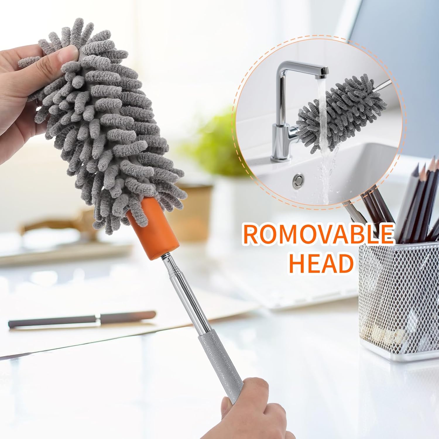 Mini Duster for Cleaning, 360° Bendable Hand Dusters with Extension Pole, Washable Small Duster for