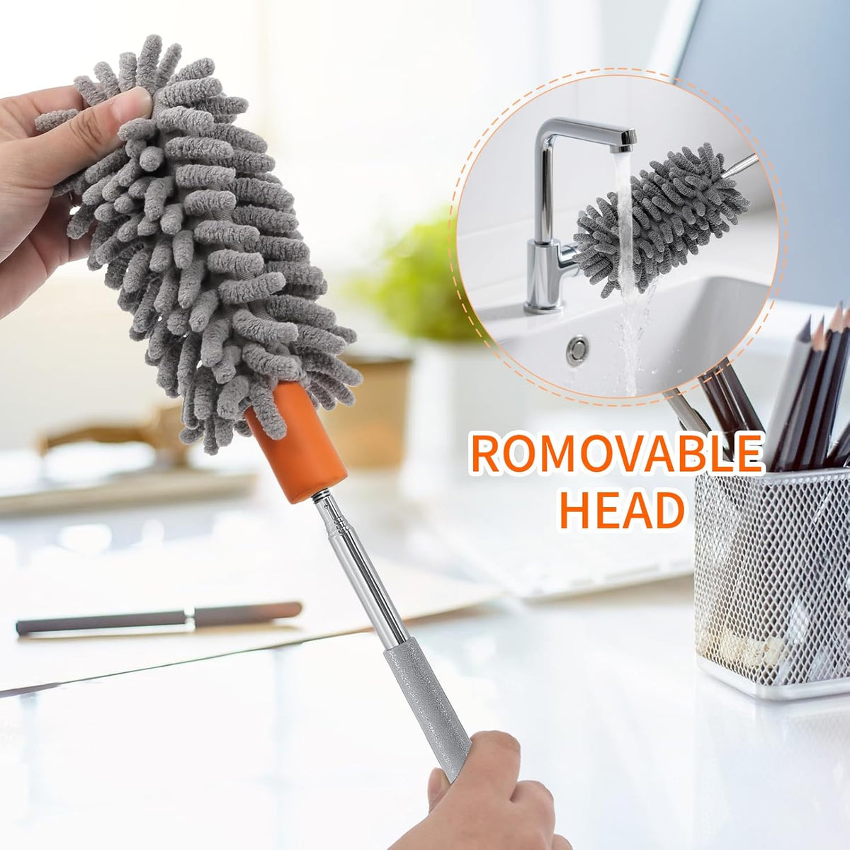 Mini Duster for Cleaning, 360° Bendable Hand Dusters with Extension Pole, Washable Small Duster for