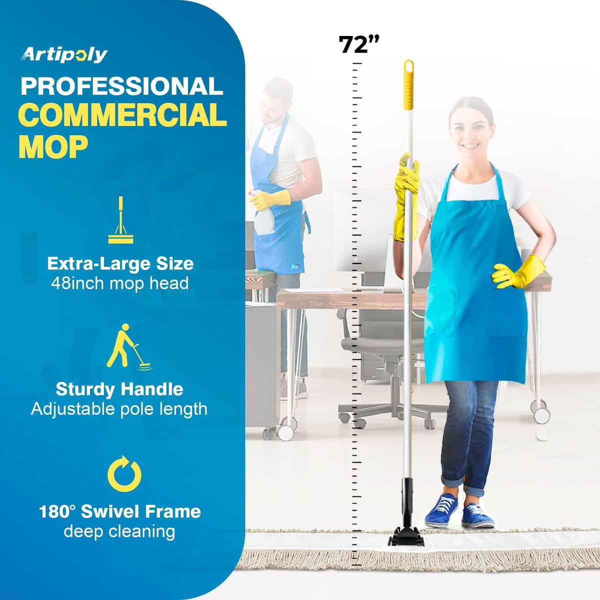 Commercial Dust Mop & Floor Sweeper，48" Industrial Dry Mop with Heavy Duty Long Handle, Premium