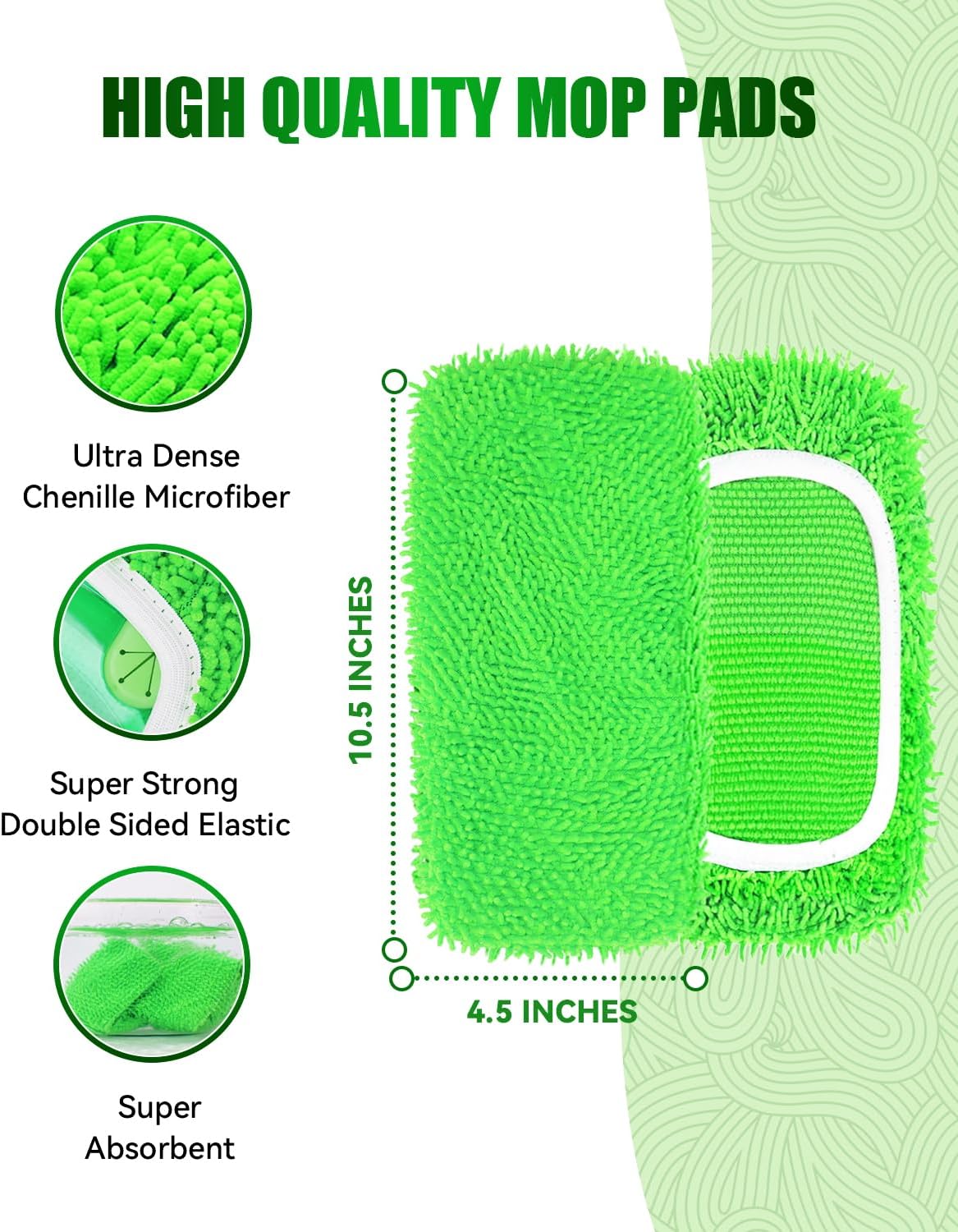 Reusable Microfiber Mop Pads Compatible with Swiffer Sweeper Mop, Wet Pads Refill, Chenille Dry