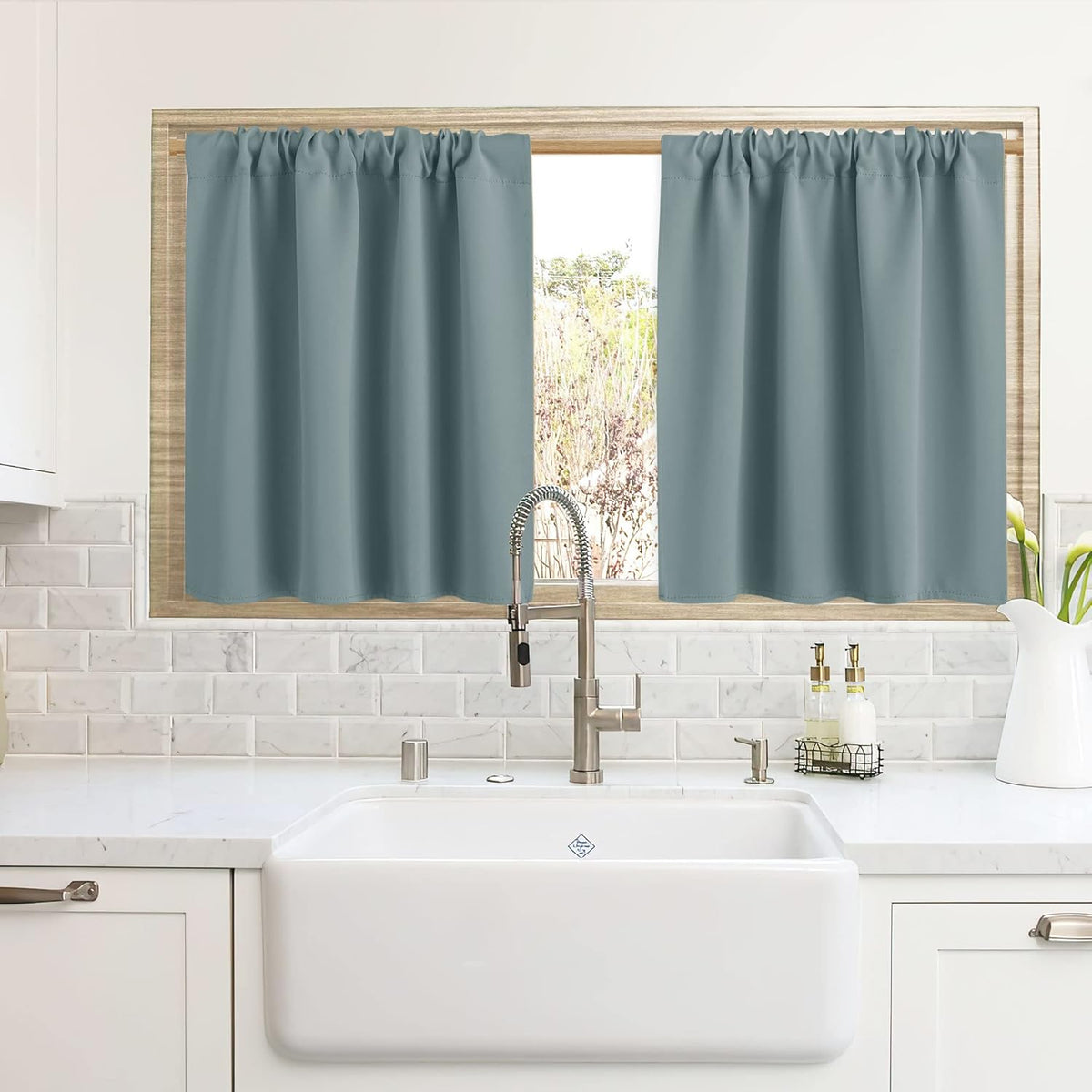 RYB HOME Blackout Curtains for Kitchen, Over Sink Privacy Curtains Window Decor, Thermal Insulating