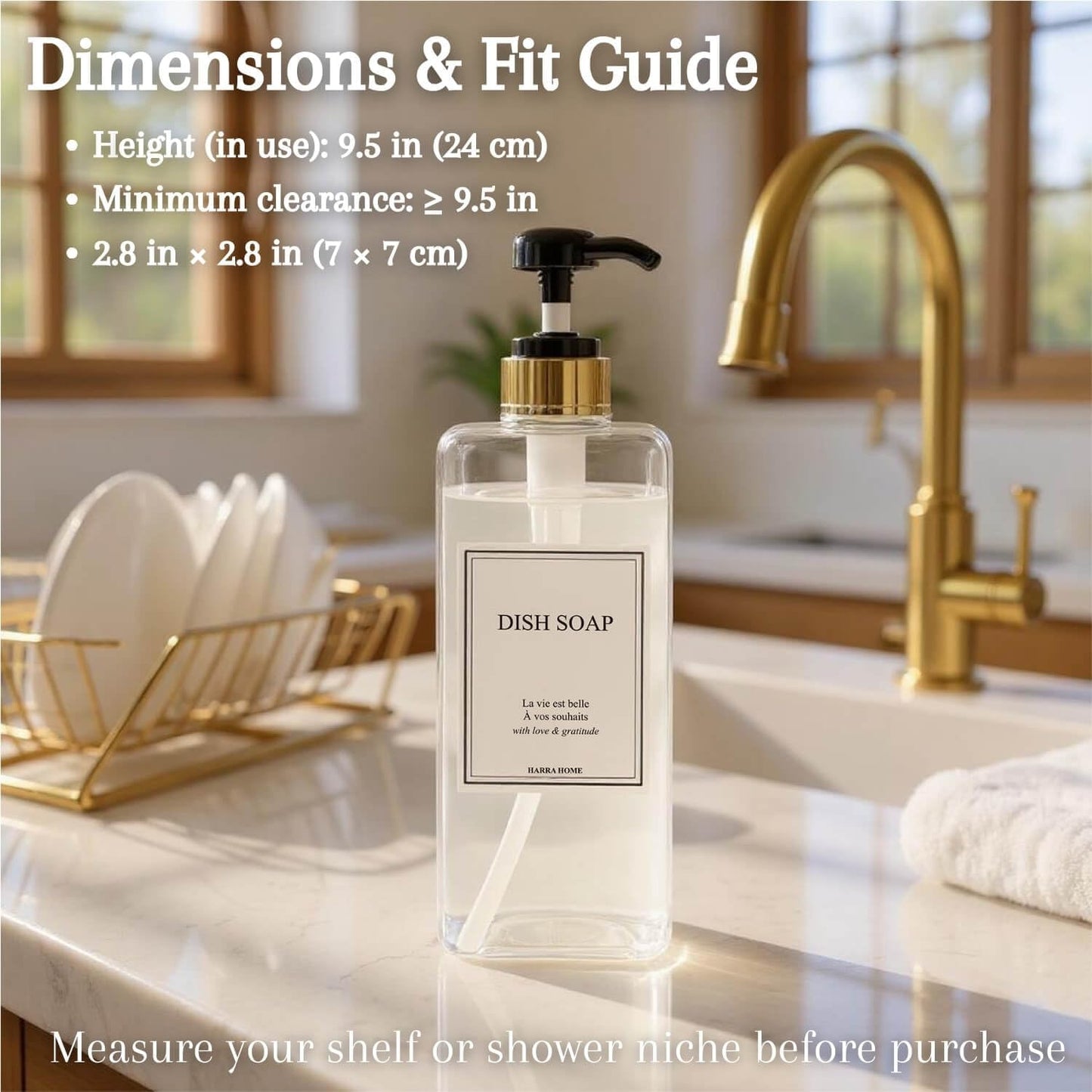 Modern Gold Design Large 27 oz Shampoo and Conditioner Dispensers - Empty Plastic Refillable Pump