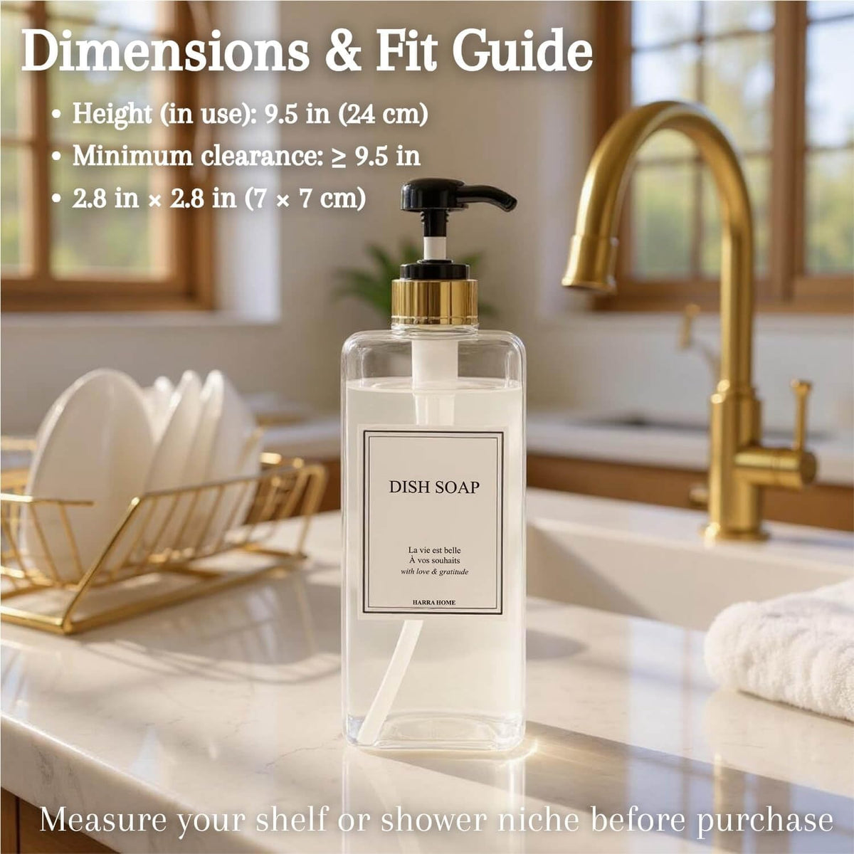Modern Gold Design Large 27 oz Shampoo and Conditioner Dispensers - Empty Plastic Refillable Pump
