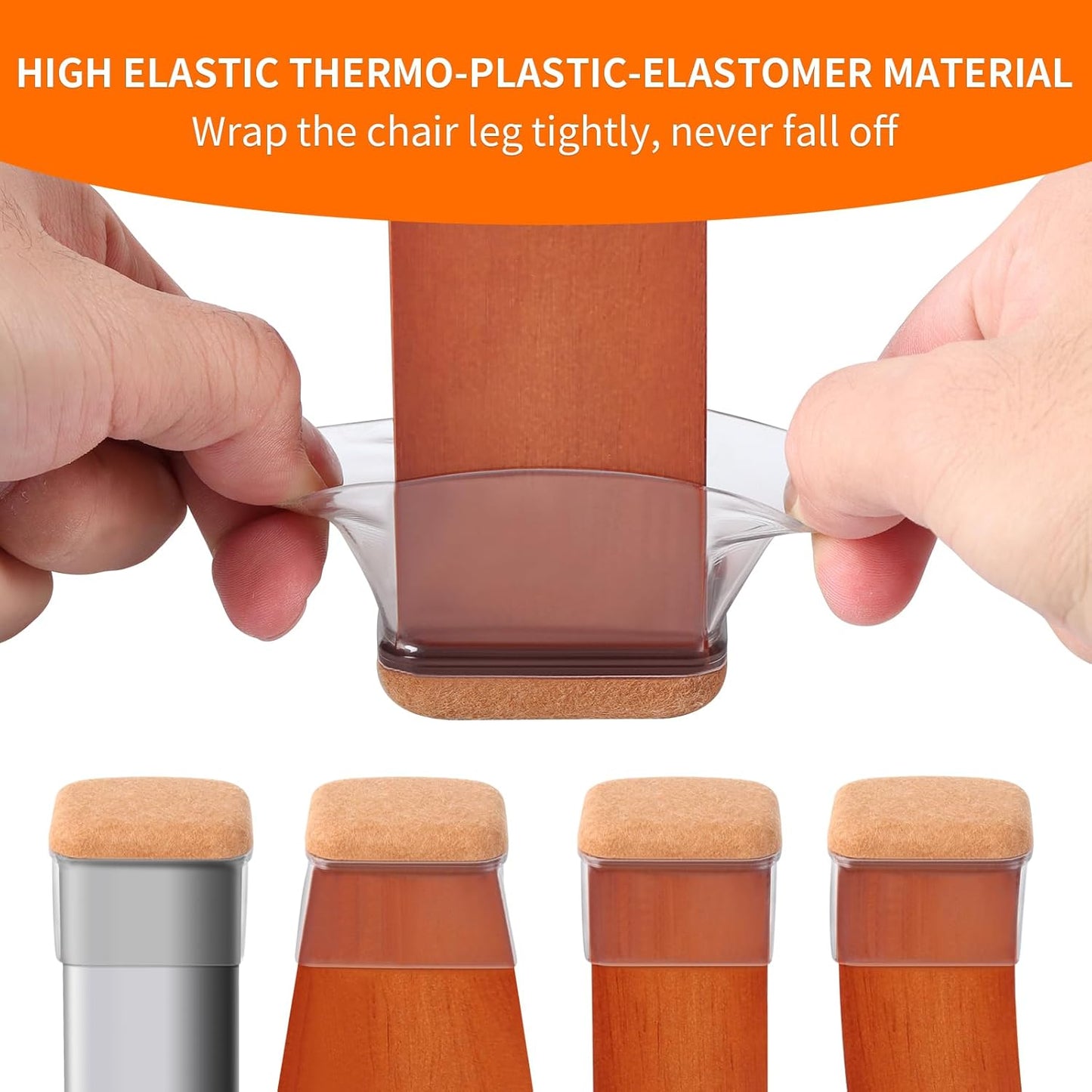 Ezprotekt 8 Pcs Rectangle Clear Silicone Chair Leg Floor Protectors, Rectangle Felt Furniture Pads