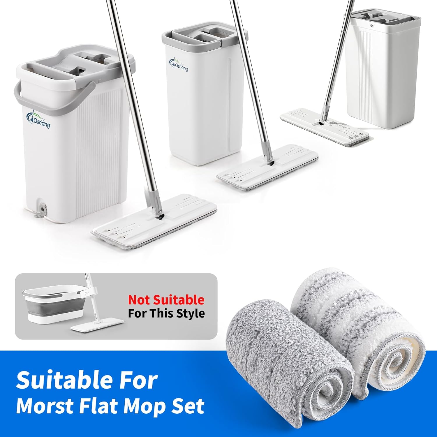 Oshang Flat Mop Head Refill, 13" X 4.9" Flat Mop Pads, Microfiber Mop Pads Flat Mop Replacement