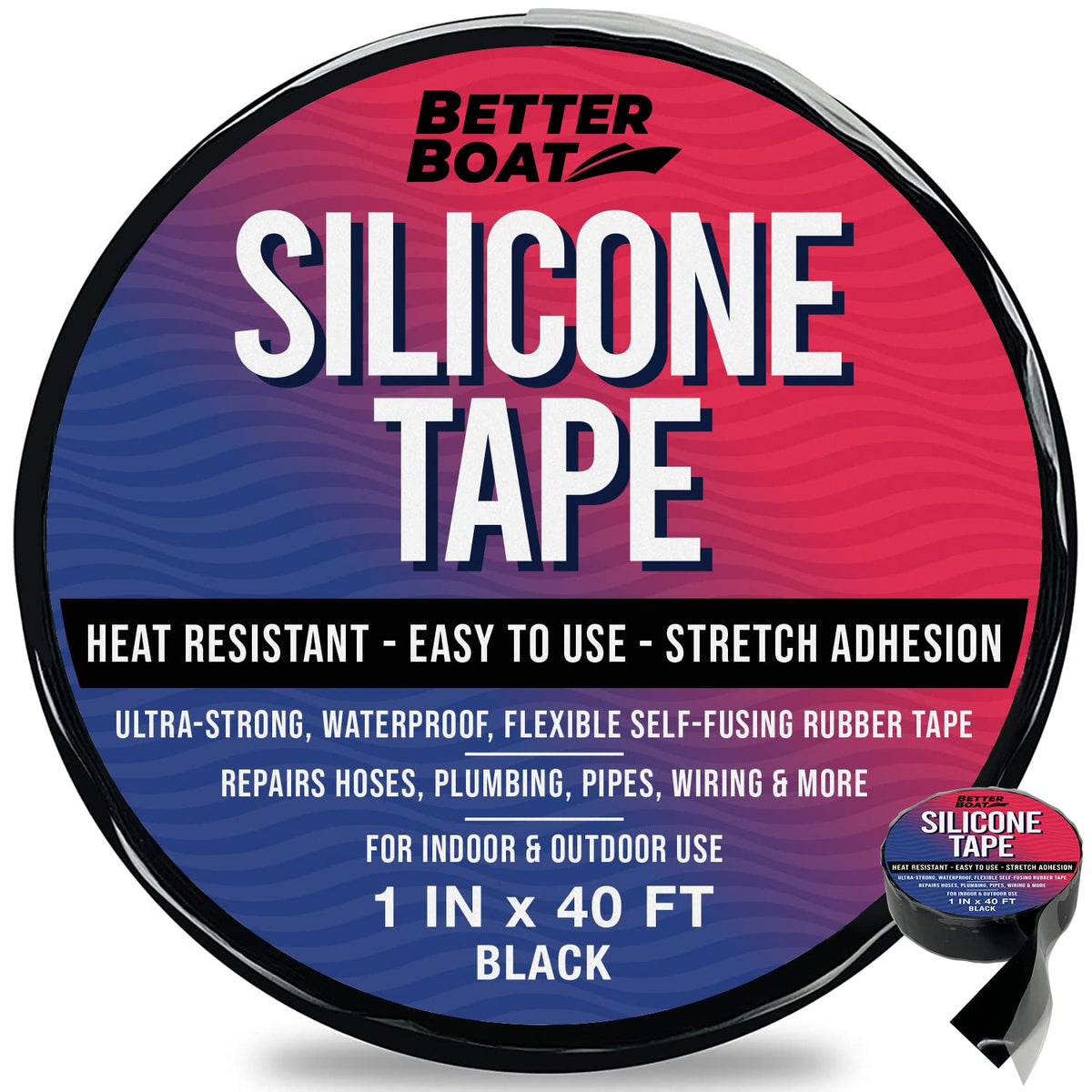 Black Heavy Duty Silicone Tape, Self-Fusing Rubber Hose and Plumbing Water Pipe Repair Seal, Coax
