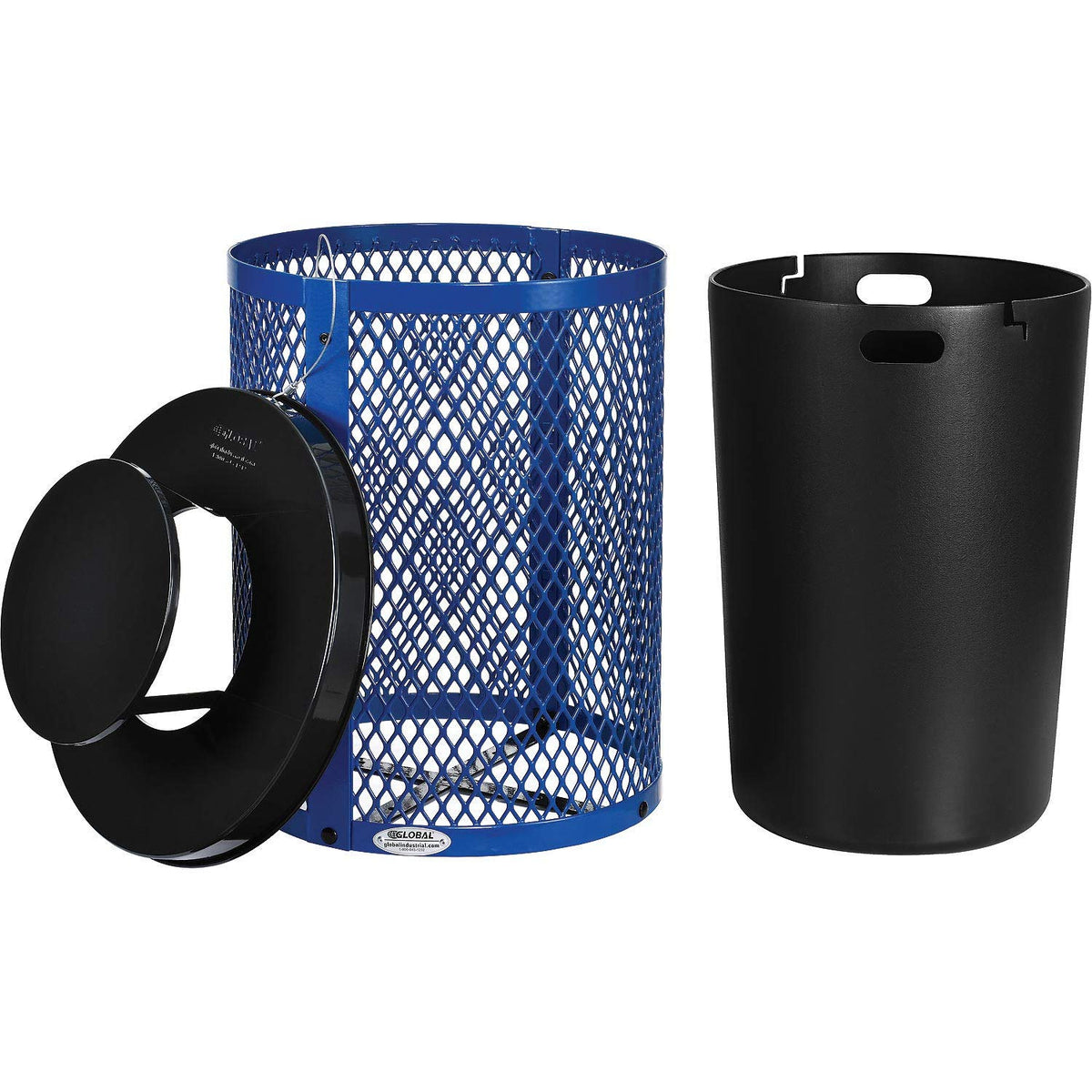 Global Industrial Outdoor Diamond Steel Trash Can with Rain Bonnet Lid and Plastic Liner, 36 Gallon