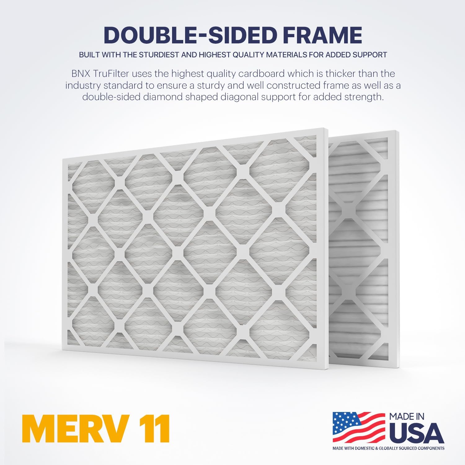 BNX TruFilter 20x25x2 Air Filter MERV 11 (4-Pack) - MADE IN USA - Allergen Defense Electrostatic
