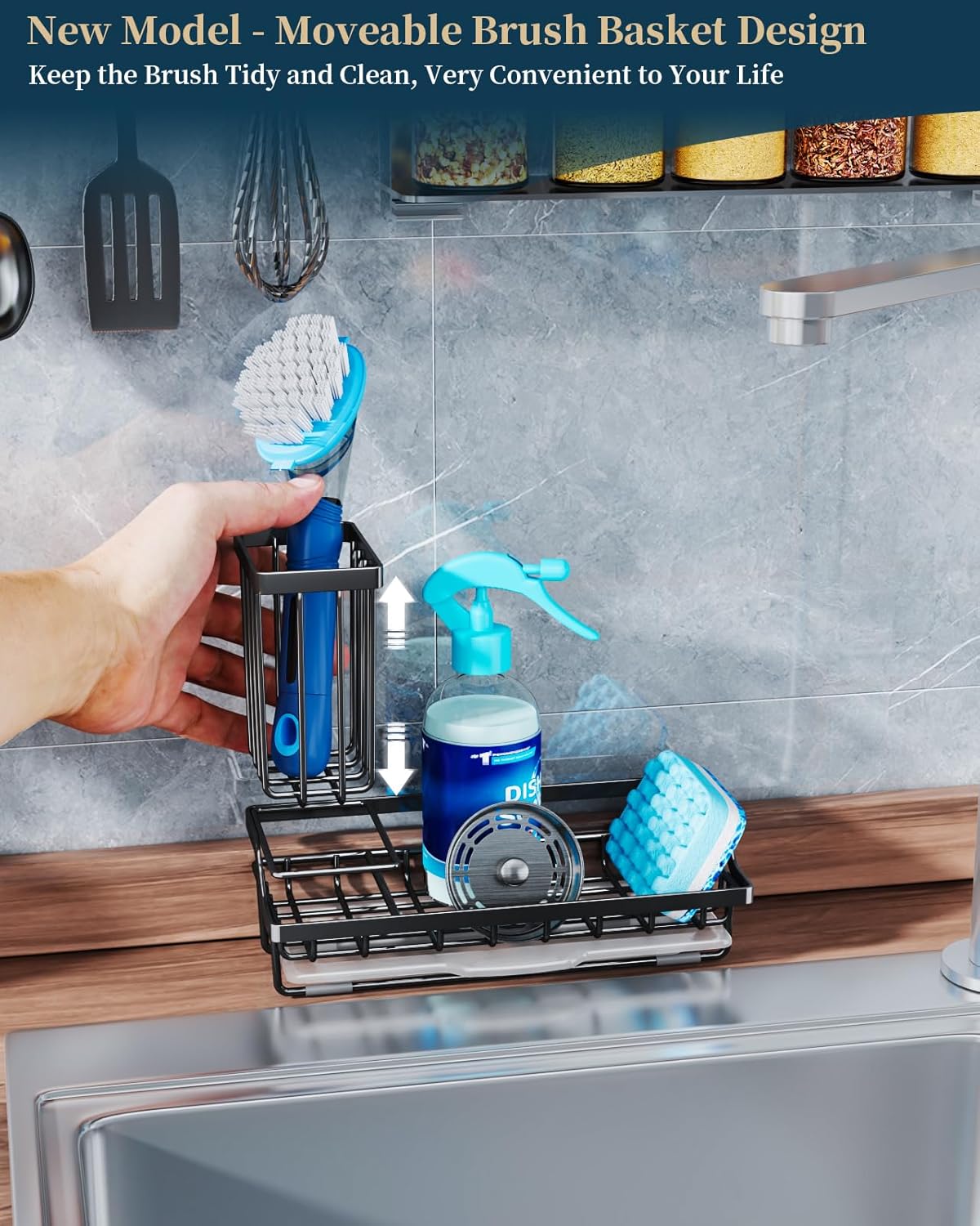 Consumest Sponge Holder for Kitchen Sink - Kitchen Sink Caddy Organizer with Removable Drip Tray
