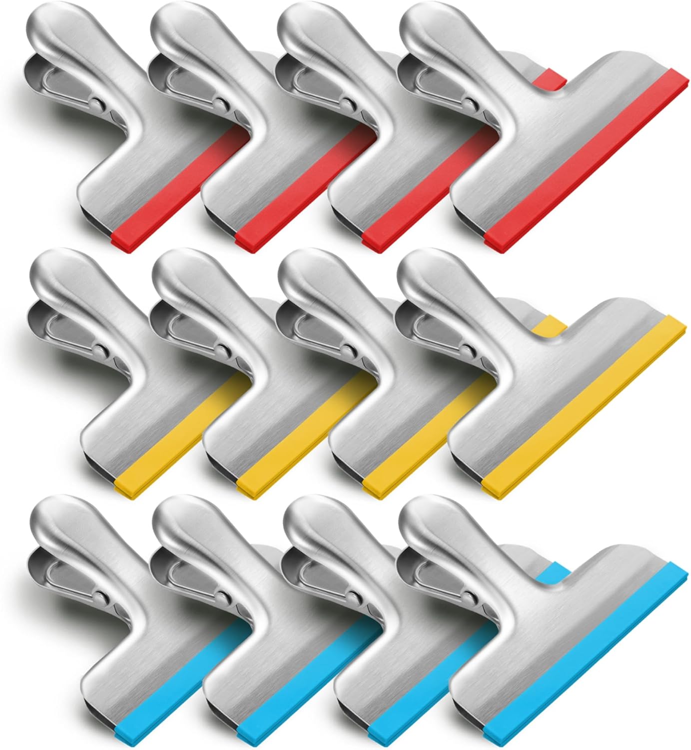 HOUSE AGAIN 12 Pack Stainless Steel Chip Bag Clips Covered with Silicone - NO More Sharp Edges