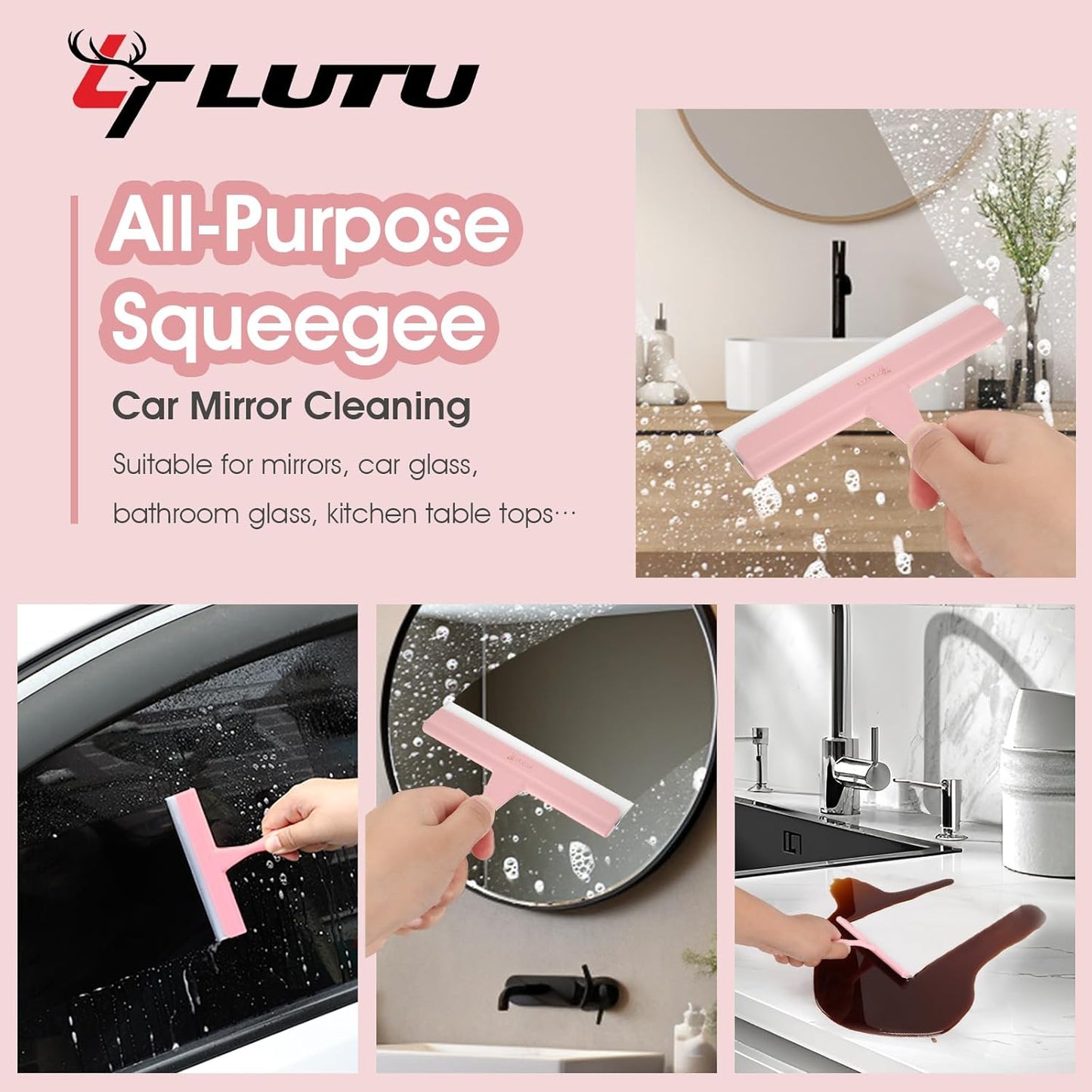 5" Silicone Shower Squeegee for Glass Doors & Car Windows - Small & Mini Size Streak-Free Cleaner