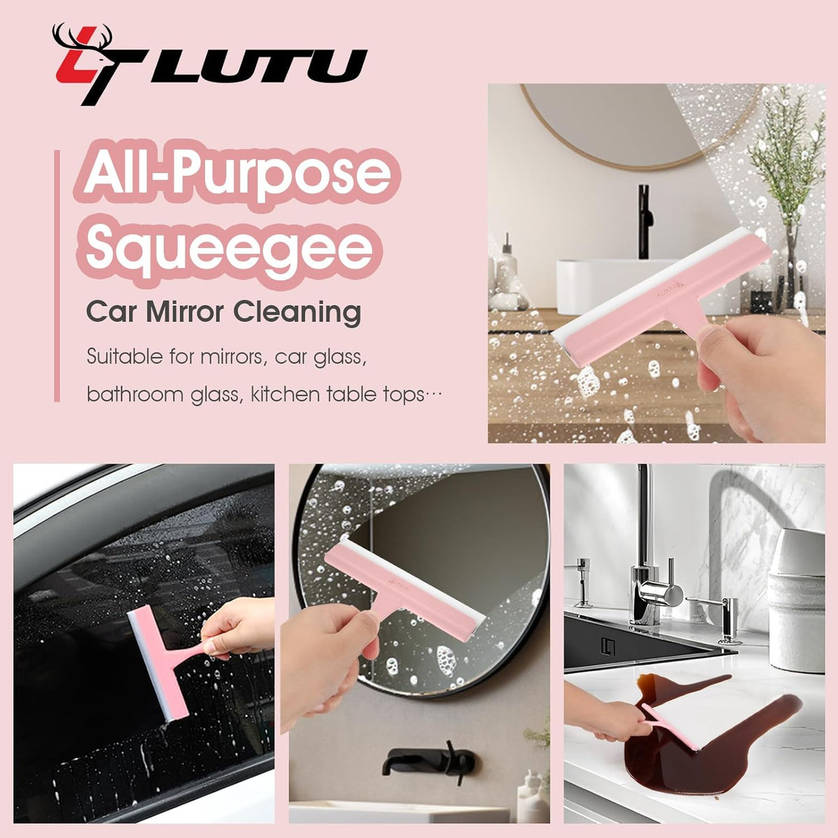 5" Silicone Shower Squeegee for Glass Doors & Car Windows - Small & Mini Size Streak-Free Cleaner