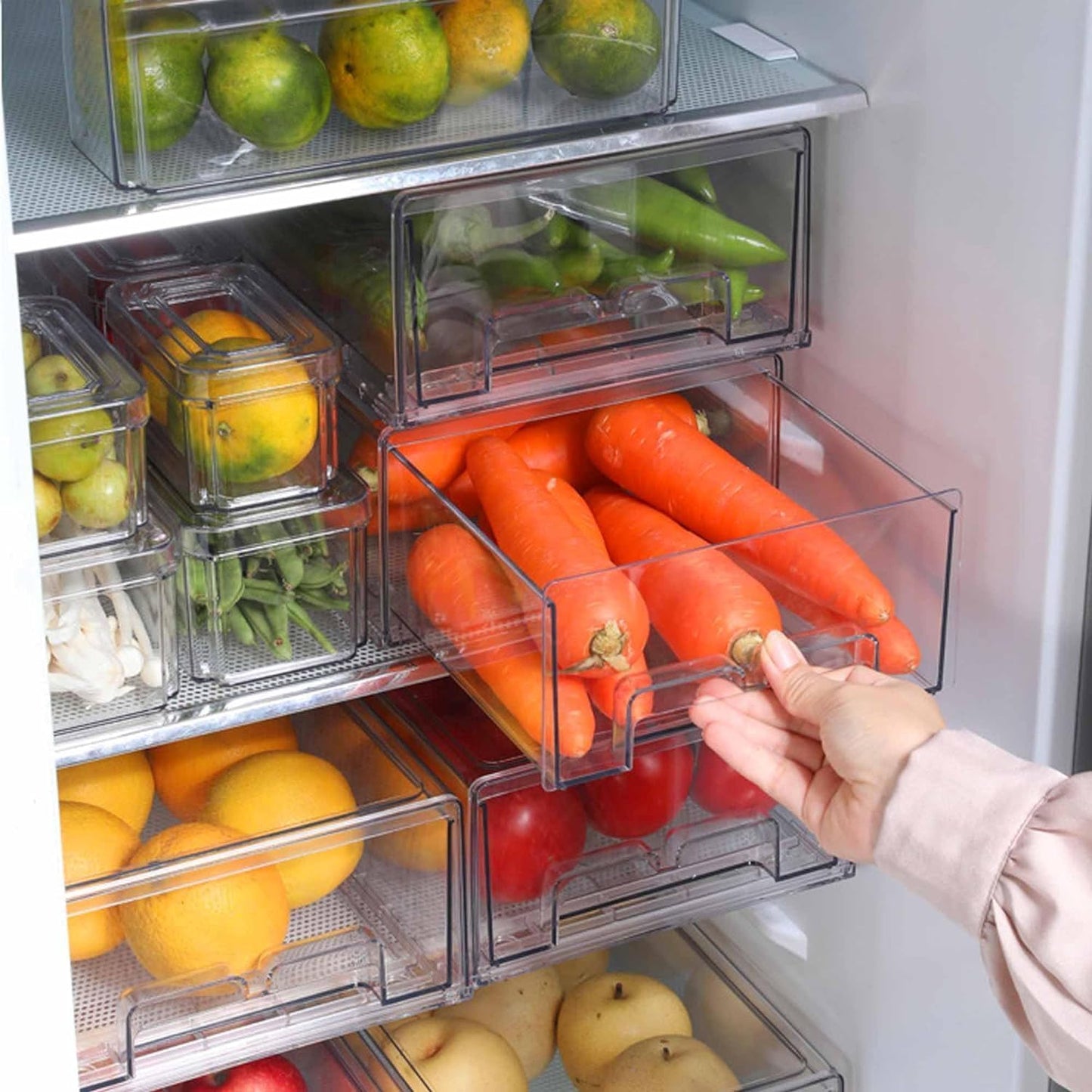 bealy 2 Pack Stackable Clear Storage Drawer,Refrigerator Organizers and Storage Drawer Pull Out
