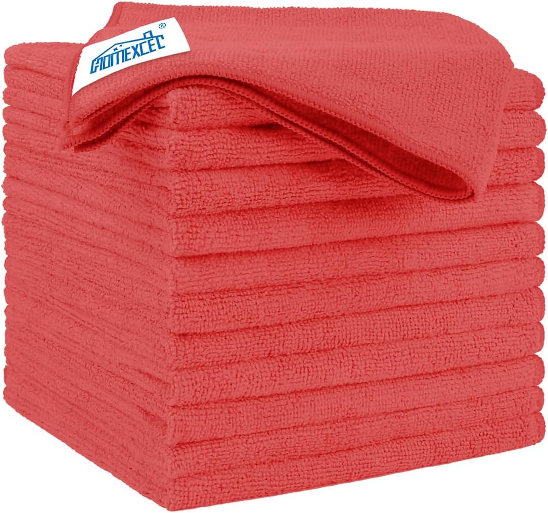 HOMEXCEL Red Microfiber Cleaning Cloth 12 Pack, 12.5 x 12.5 inch Microfiber Towels for Cars, Ultra