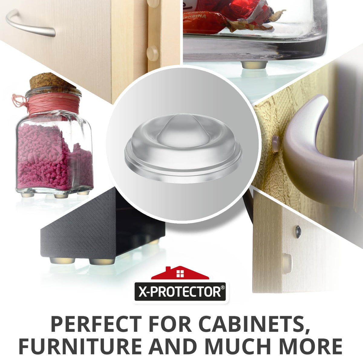 X-Protector Cabinet Door Bumpers 128 PCS – 1/2" Silicone Clear Bumpers – Ideal Cabinet Bumpers