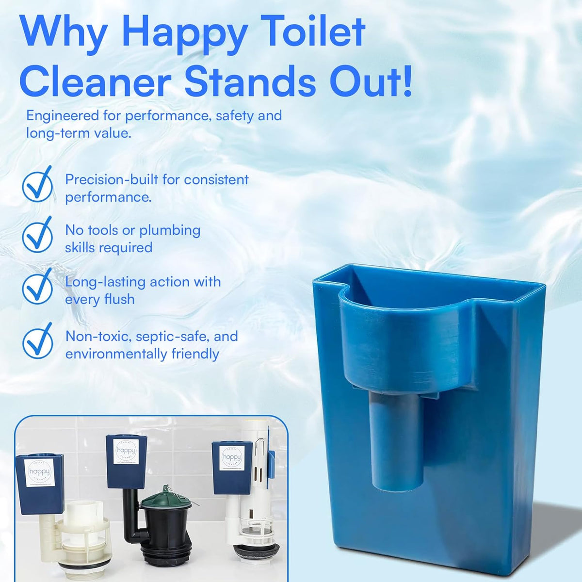 Happy Toilet Cleaner – Self-Cleaning Toilet System | Easy Install Toilet Tablet Holder for a Deep