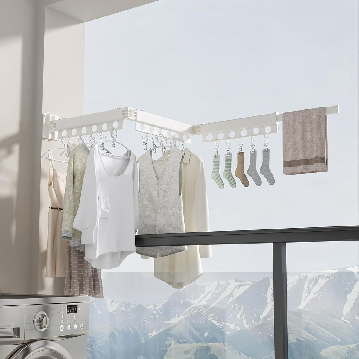 Clothes Drying Rack Foldable Wall Mounted Drying Rack 3 Fold White-Laundry Drying Rack Durable