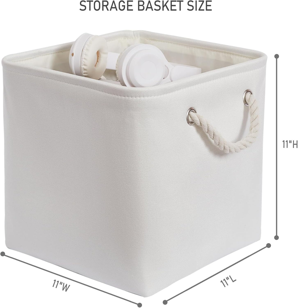 11 x 11 Inch Storage Cubes, 6 Pack Large Collapsible Fabric Storage Bin with Ropes, Foldable