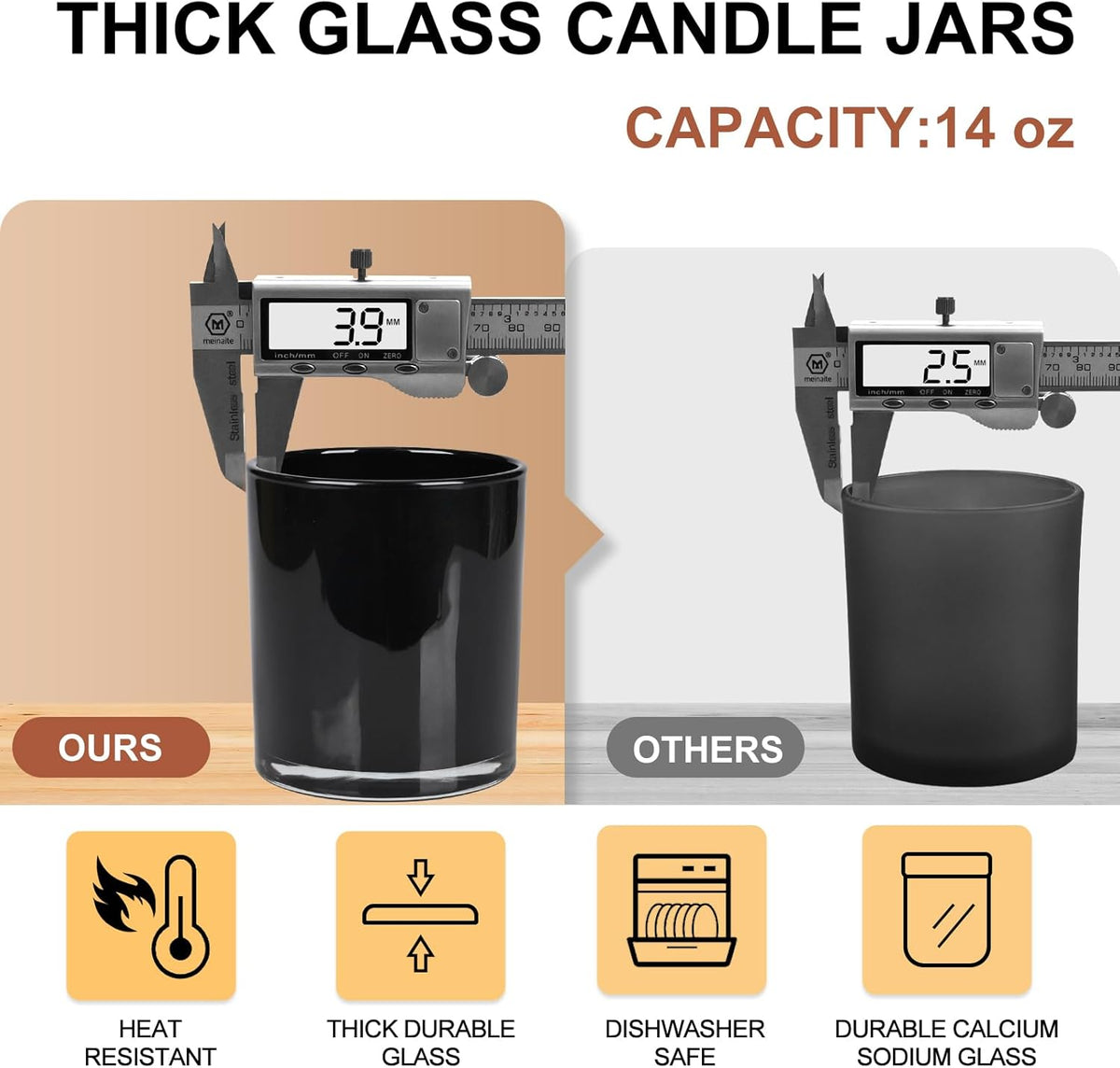 Thick Candle Jars for Making Candles 12 Pcs, 14 OZ Empty Jars with Wood Lids for Candle Making