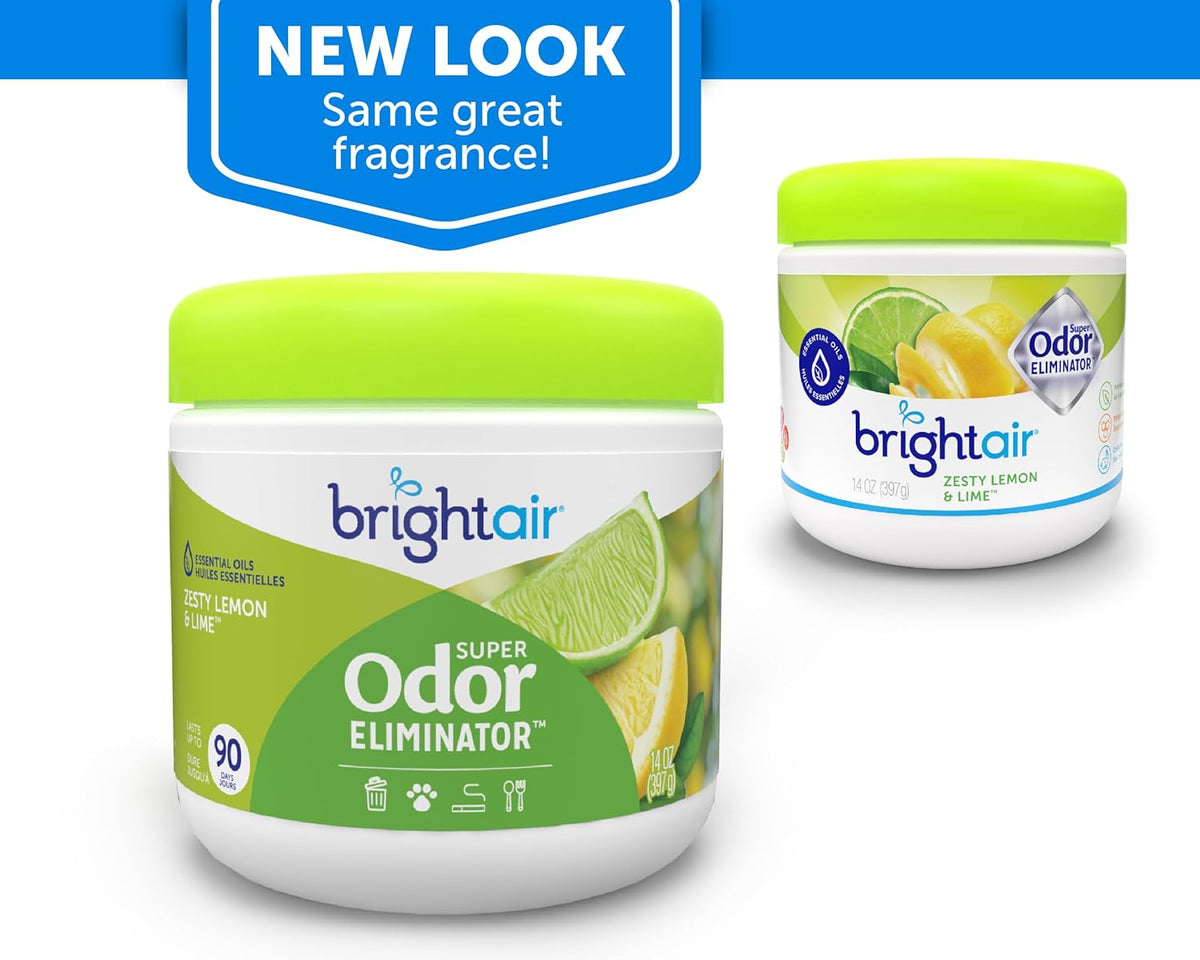 Bright Air 14 oz. Super Odor Eliminator, For Medium-Size Spaces, Zesty Lemon & Lime Scent, Case of