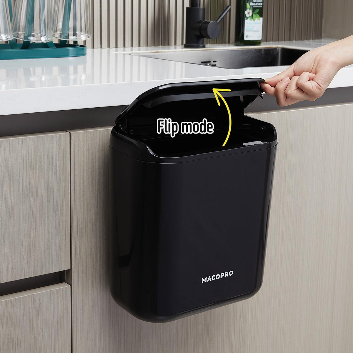 Compost Bin Hanging Trash Can with Lid Under Sink for Kitchen, Food Waste Bin for Countertop with