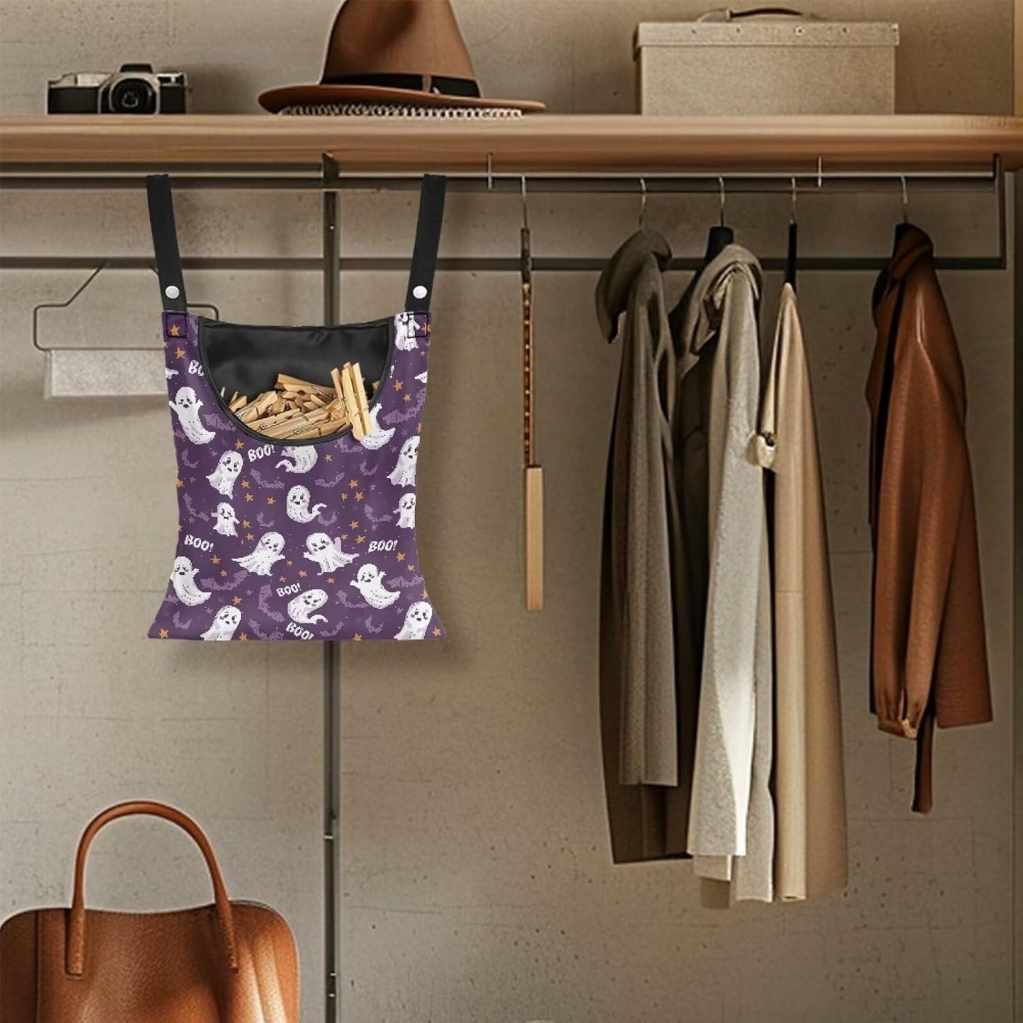 Cute Ghost Clothespin Storage Hanger Bags Laundry Clothespin Bag with a Large Opening, Hanging