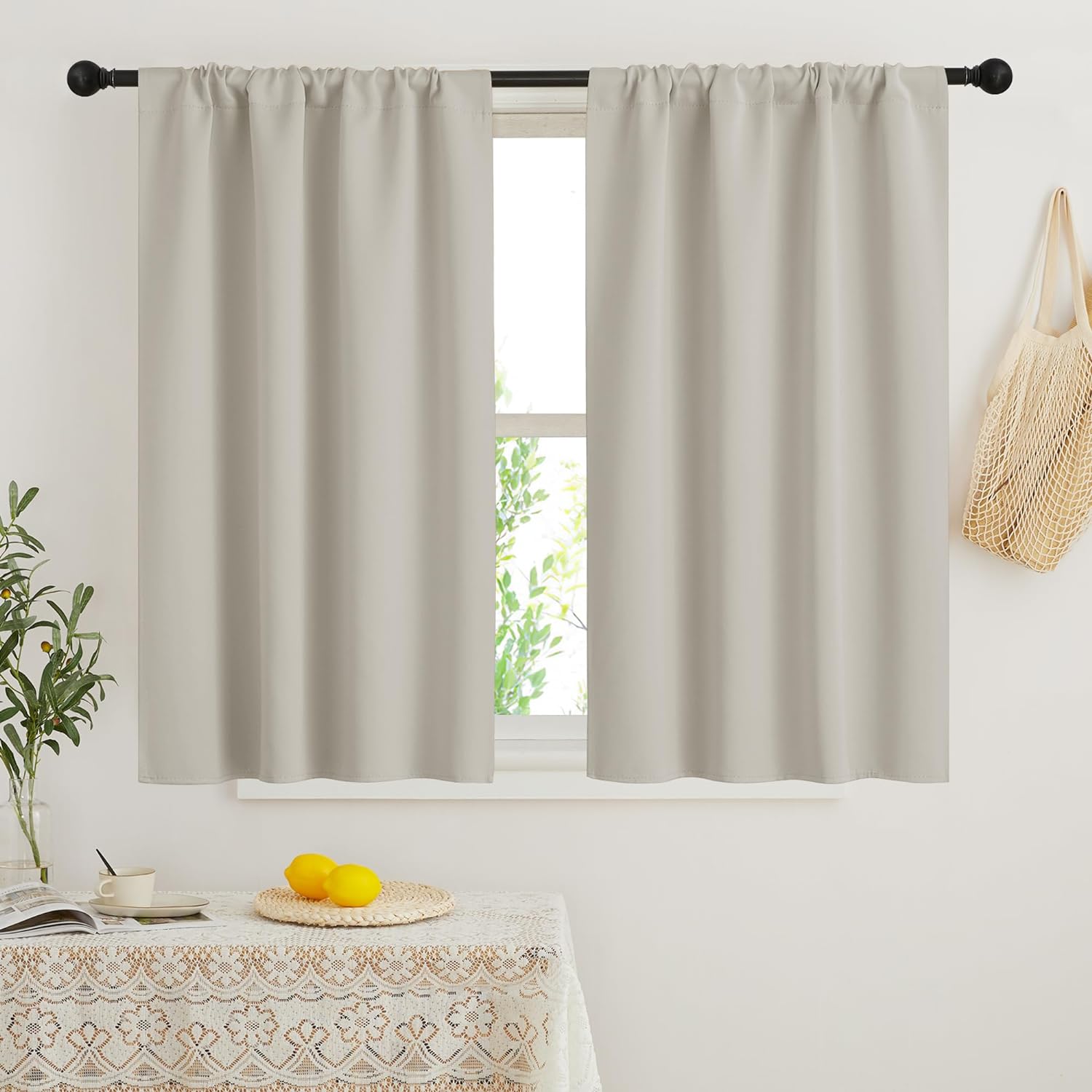 RYB HOME Blackout Short Cafe Curtains, Privacy Light Block Small Window Curtains for Bedroom