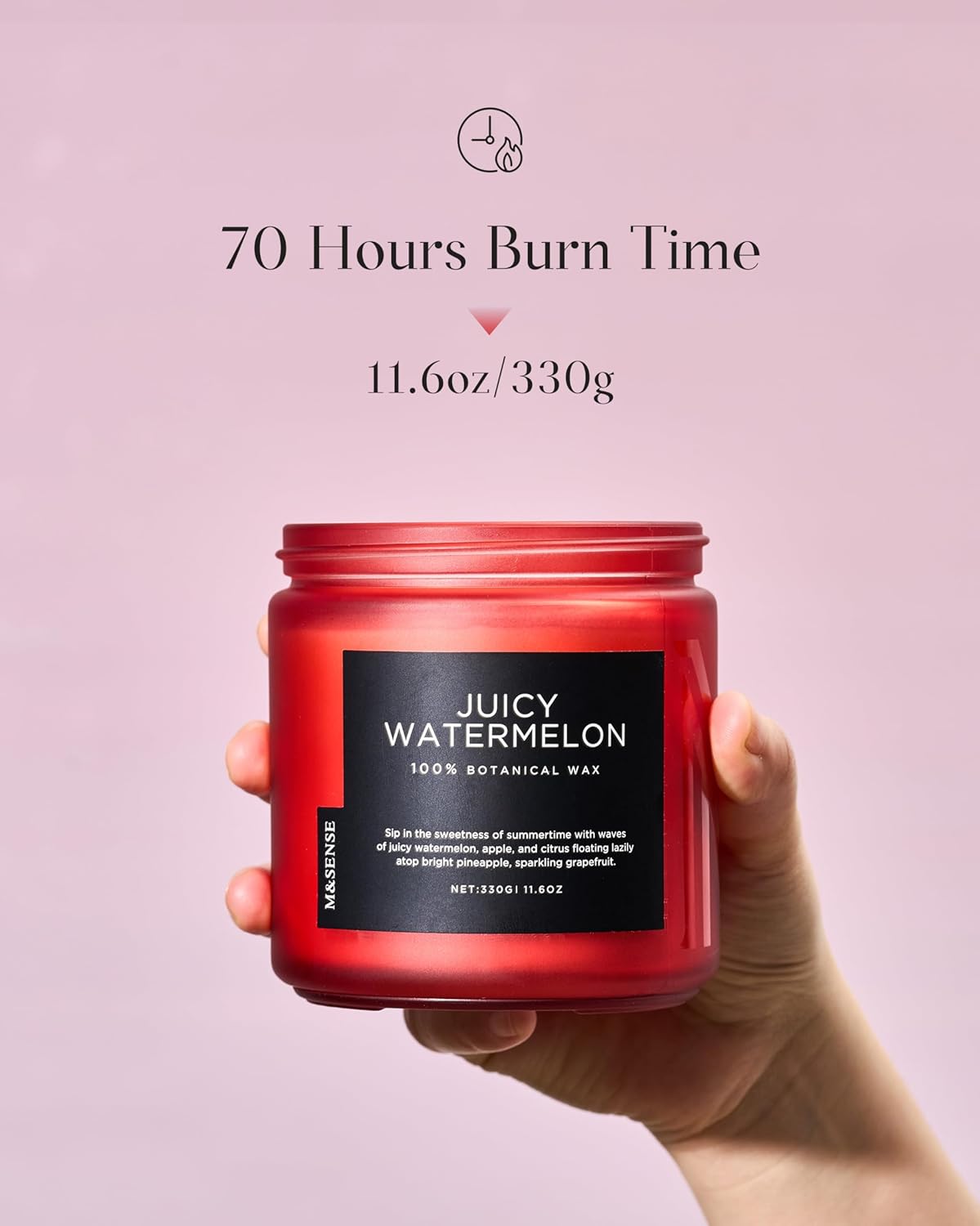 M&SENSE Juicy Watermelon Scented Candle - 11.6oz Clean Non Toxic Natural Soy Wax 70-Hour Burn Long