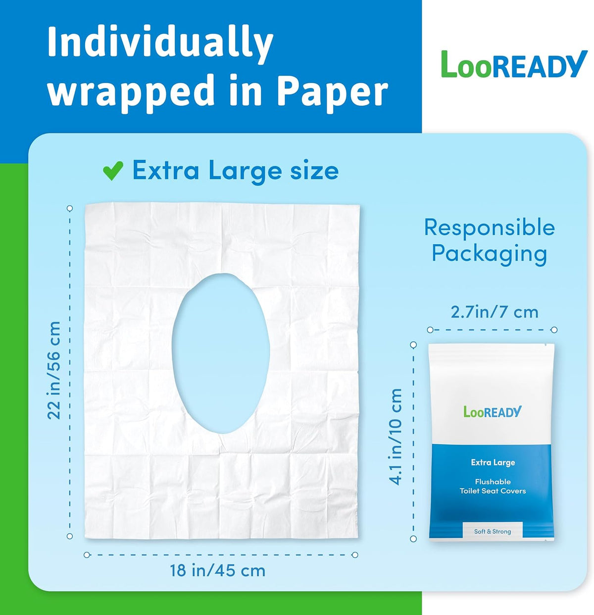 Toilet Seat Covers Disposable Flushable - Extra Thick & Large (18x22") - Individually Wrapped