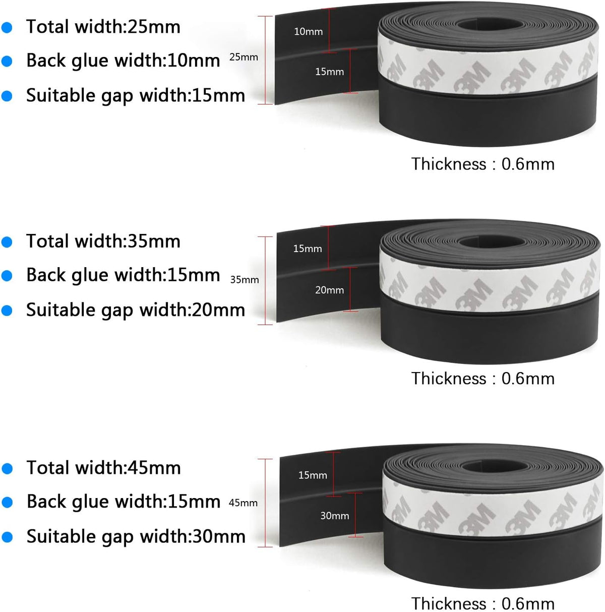 TAROSE Weather Stripping, Silicone Door Seal Strip Door, 16 Feet Long Black (Width 25mm)