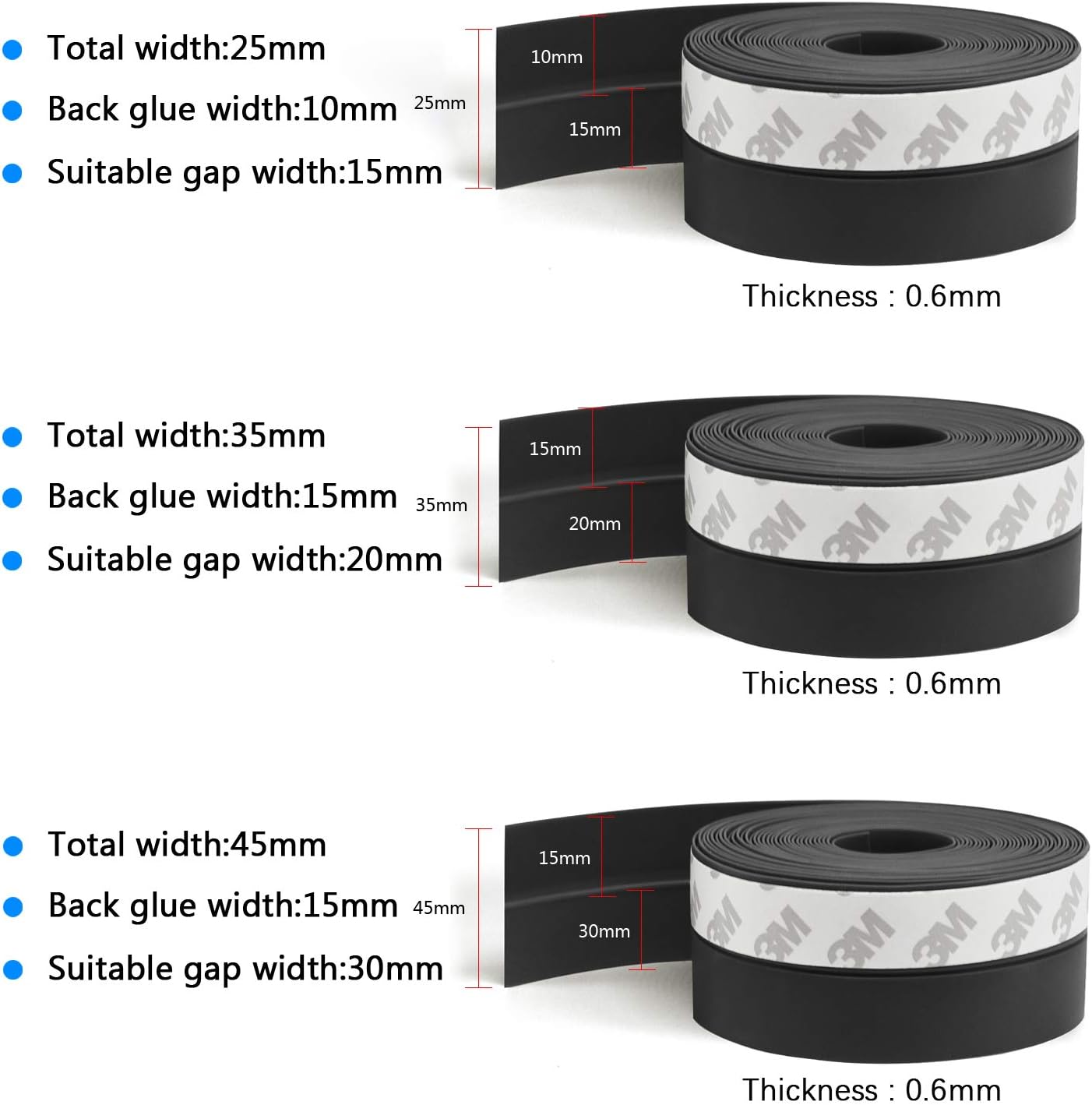 TAROSE Weather Stripping, 33 Feet Weather Seal Strip, Adhesive Silicone Tape (Black, 25MM) for
