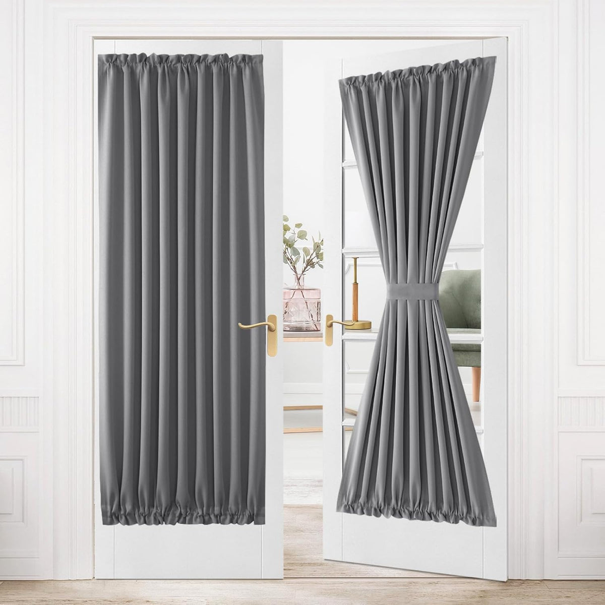 DWCN French Door Curtains – Rod Pocket Thermal Blackout Curtain for Doors with Glass Window