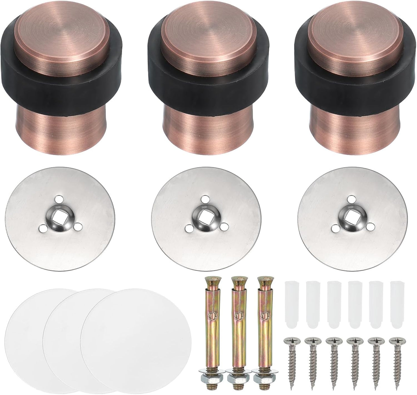 PATIKIL 3Set Round Door Stoppers, 46mm Stainless Steel Door Stop Doorstop Wedge Metal Cylinder Self