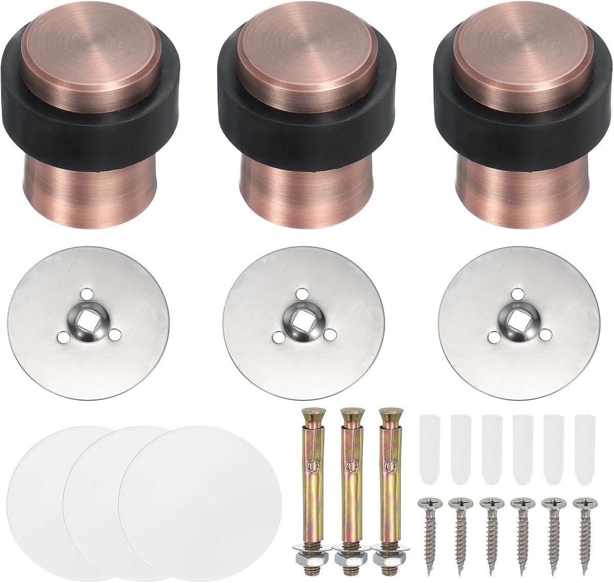 PATIKIL 3Set Round Door Stoppers, 46mm Stainless Steel Door Stop Doorstop Wedge Metal Cylinder Self
