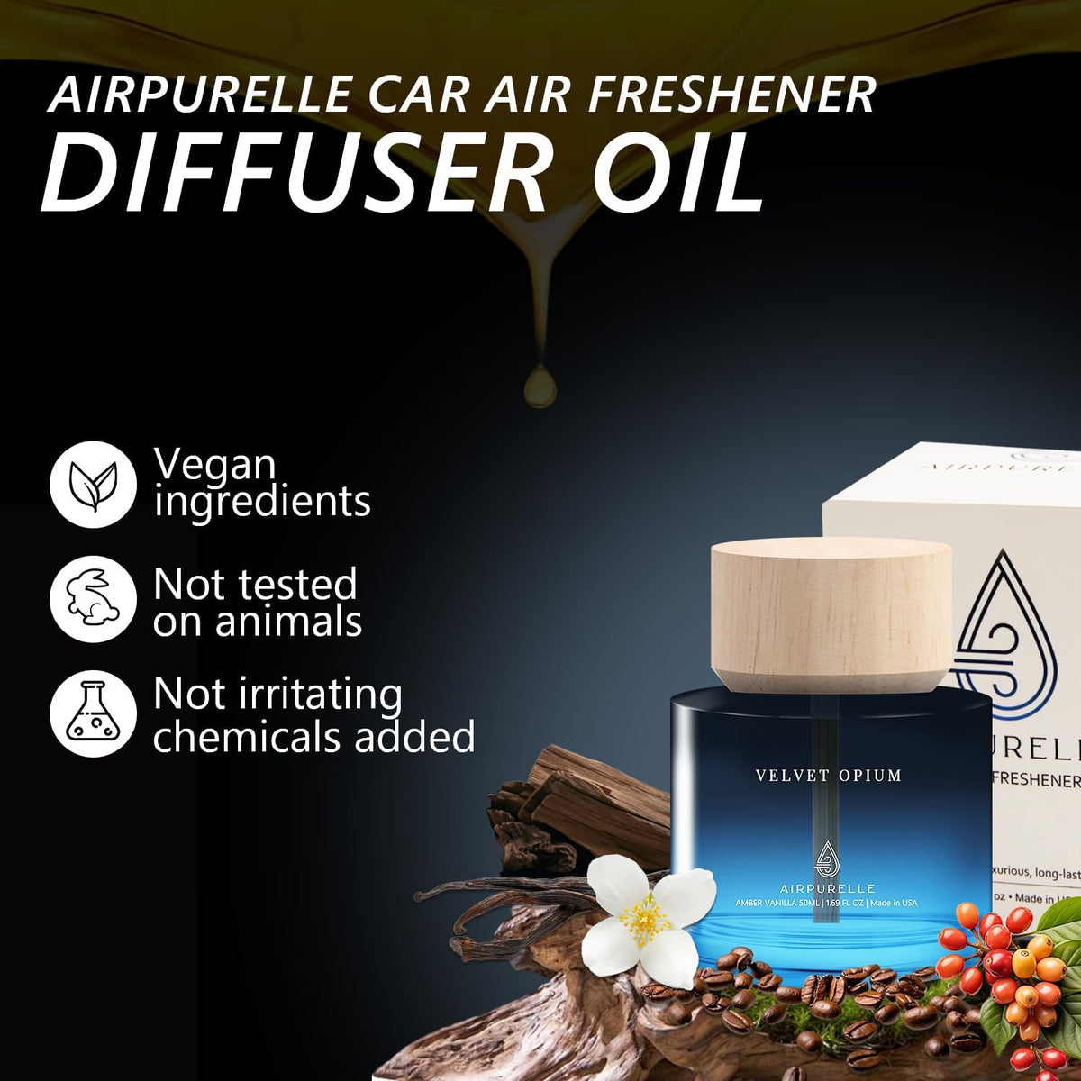 Car Air Freshener for Men & Women – Long-Lasting Amber Vanilla Essential Oil Diffuser for Car Cup