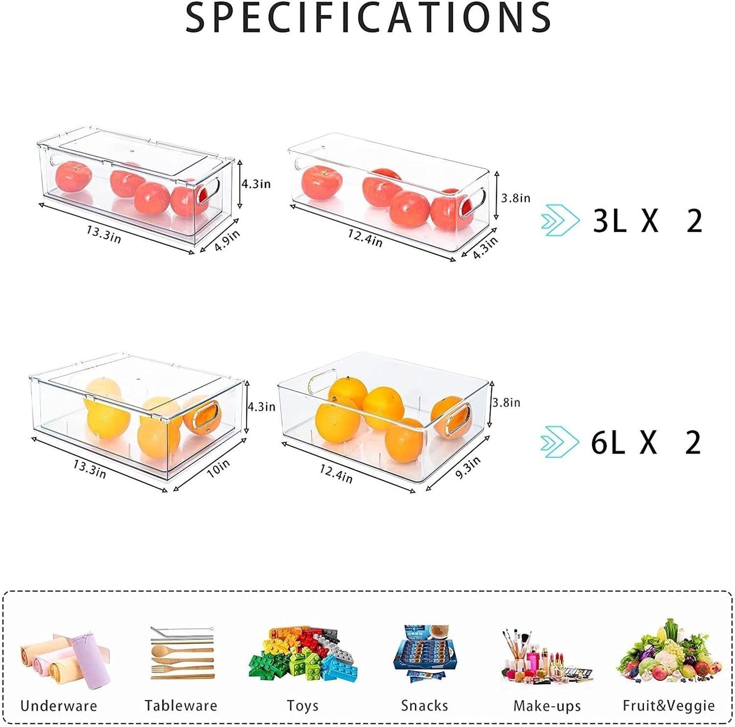MineSign 4 pack Stackable Refrigerator Organizer Bins Pull-Out Drawers for Fruit and Veggies