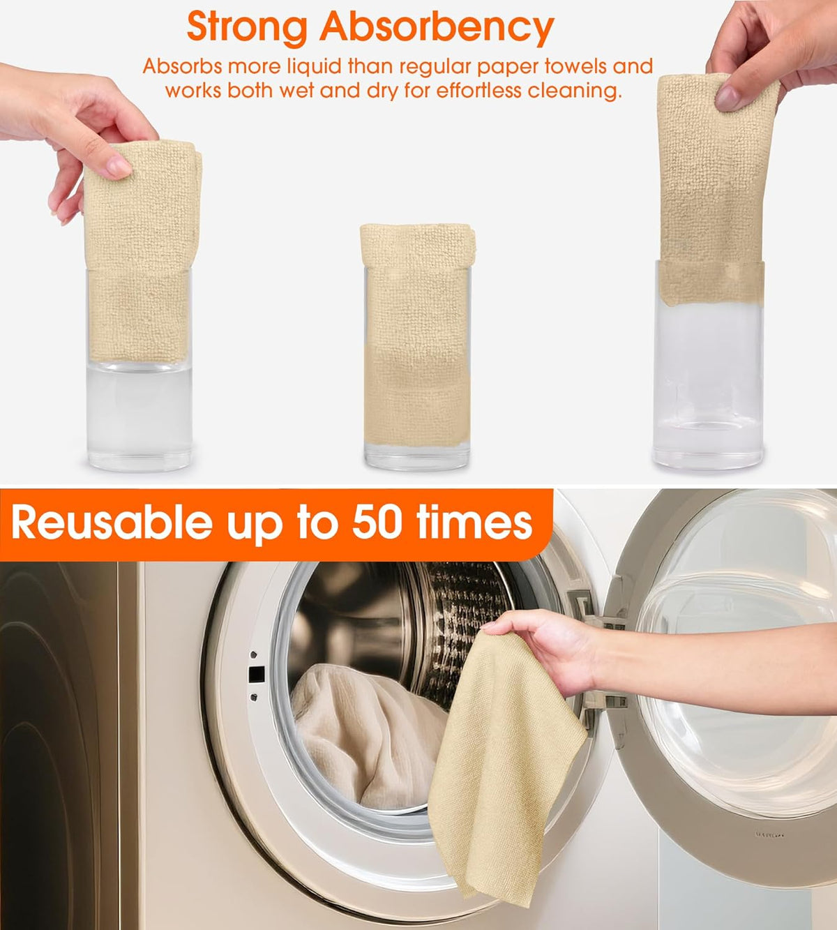 Roll of Microfiber Cleaning Cloth –100 Pack, Tear Away Microfiber Towels, Reusable, Washable