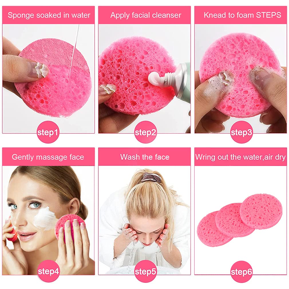 METUUTER 50 PCS Compressed Facial Sponges for Estheticians- 100% Natural Cellulose Face Sponge