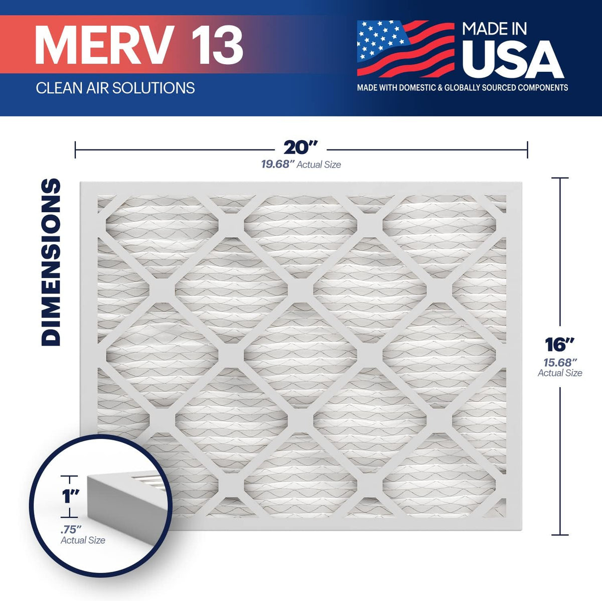 BNX TruFilter 16x20x1 MERV 13 (12-Pack) AC Furnace Air Filter - MADE IN USA - Electrostatic Pleated