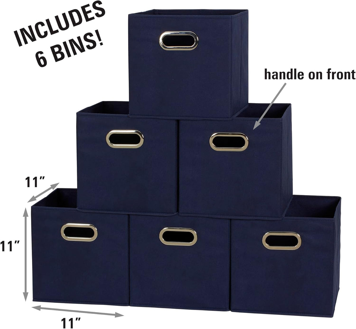 Household Essentials 81-1 Foldable Fabric Storage Bins | Set of 6 Cubby Cubes with Handles | Navy