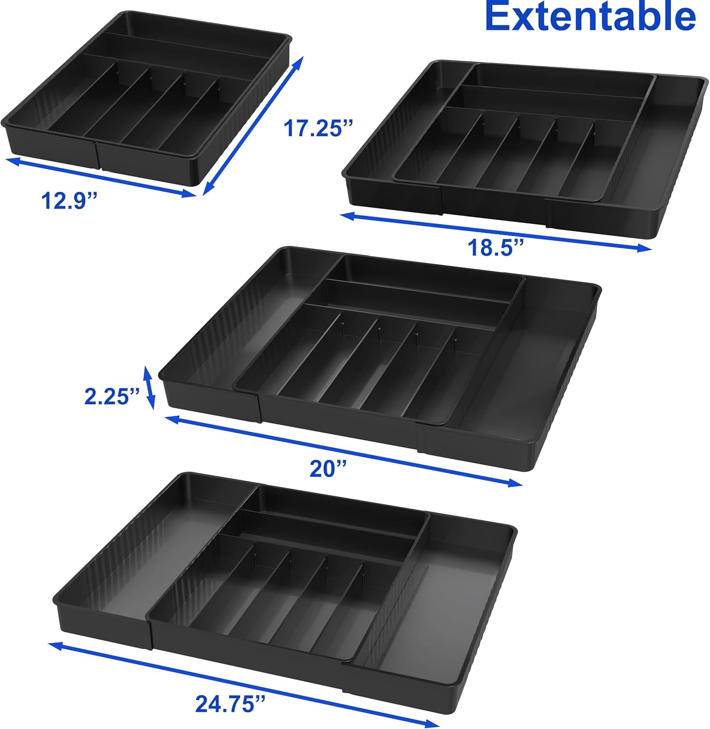 Simple Houseware Expandable Kitchen Drawer Flatware Organizer, Black – Adjustable Cutlery Tray with