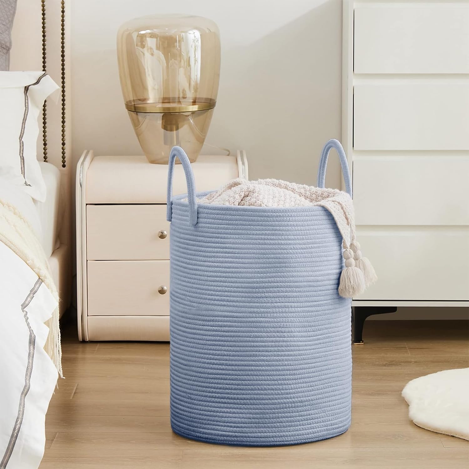 YOUDENOVA Laundry Hamper Basket, Woven 58L Tall Laundry Basket for Blanket Organizer- Nursery