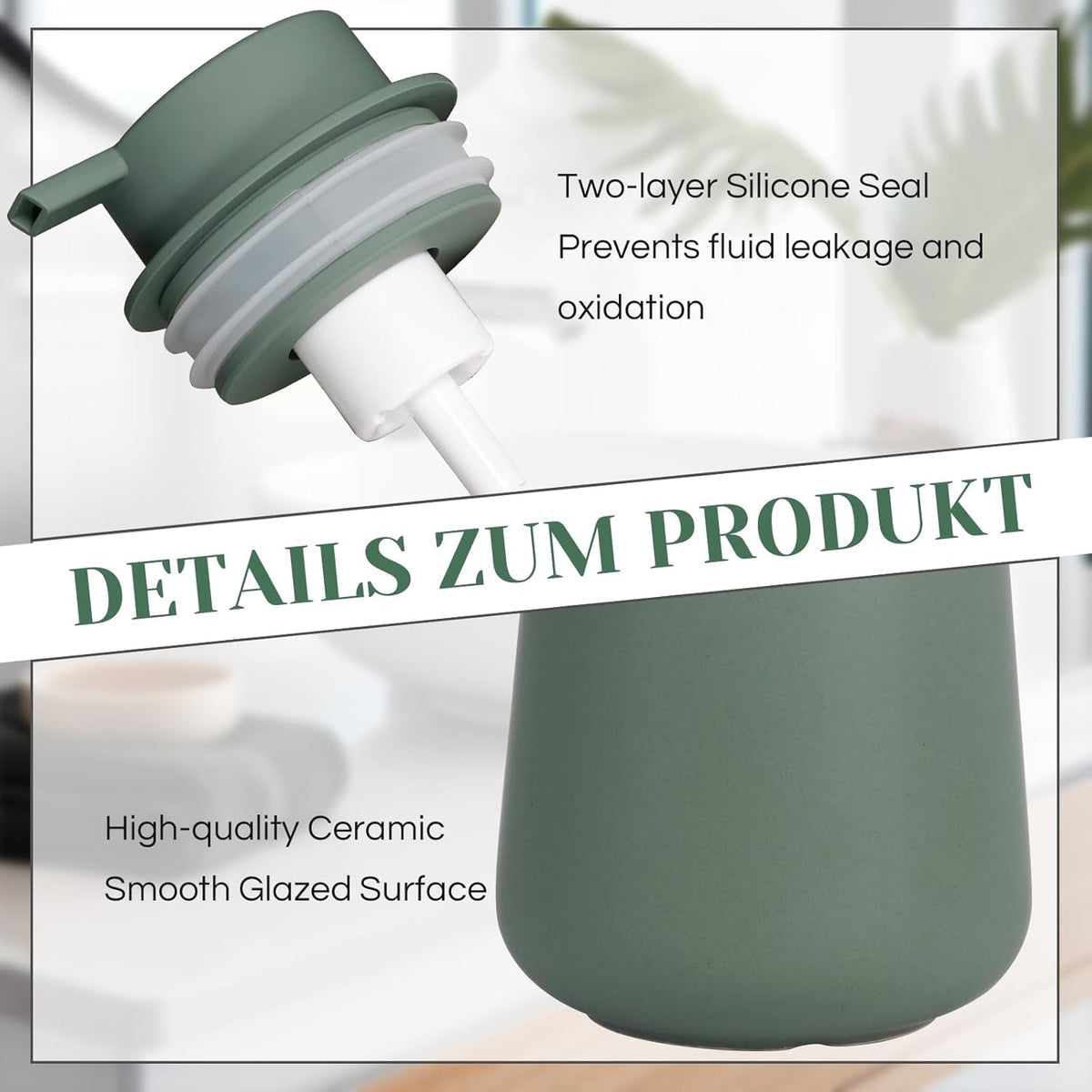 INGOFIN Ceramic Foaming Soap Dispenser - 12oz Foam Hand Soap Dispenser Bathroom, Modern Dish Soap