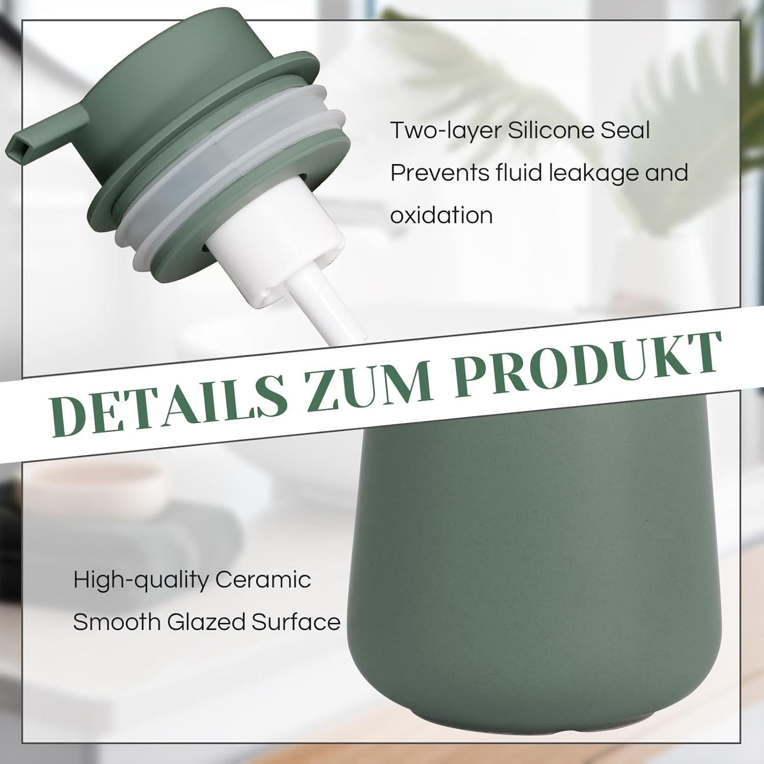 INGOFIN Ceramic Foaming Soap Dispenser - 12oz Foam Hand Soap Dispenser Bathroom, Modern Dish Soap