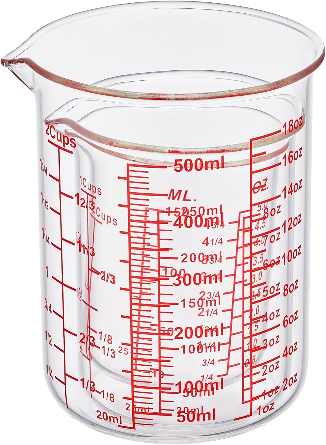 3 Piece Glass Measuring Cup Set, Includes 1/2-Cup, 1-Cup, and 2-Cup High Borosilicate Glasss Liquid