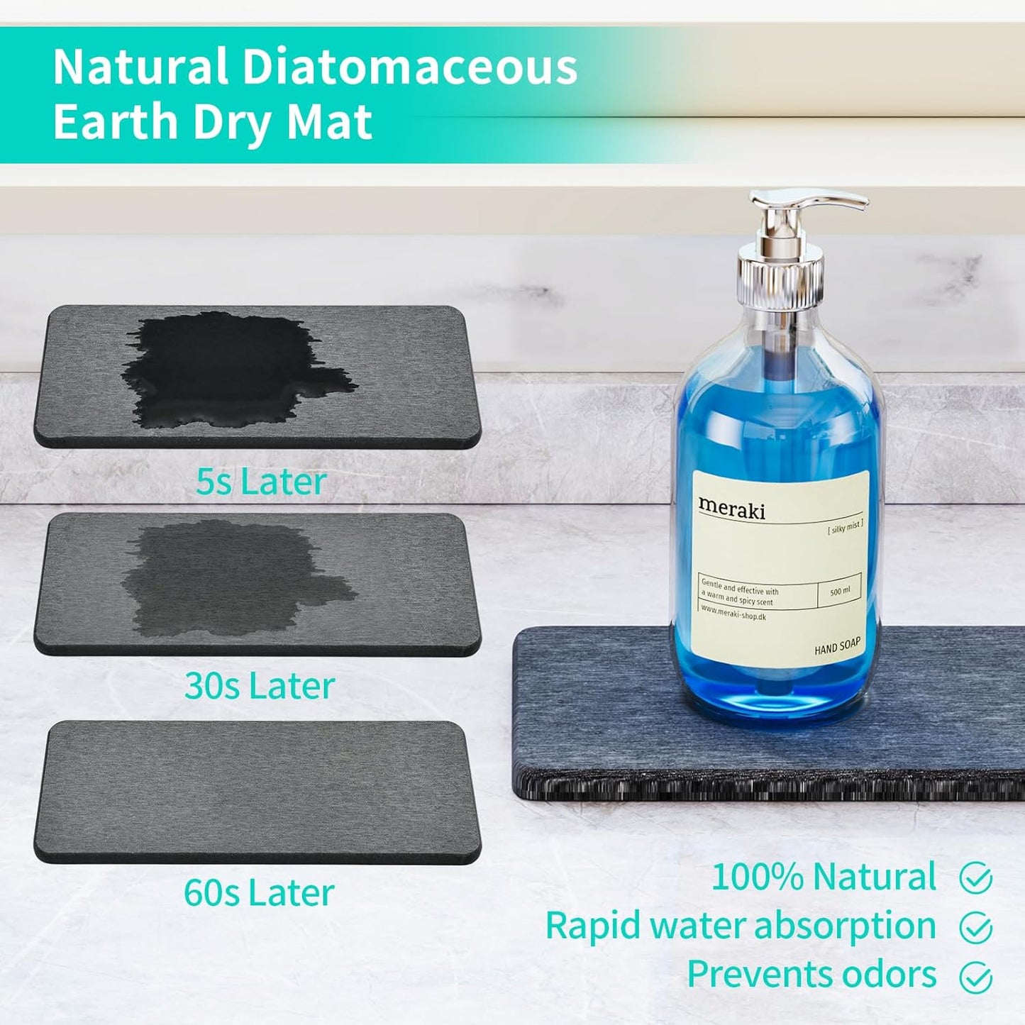 HapiRm Sink Caddy Sponge Holder - Kitchen Sink Organizer with Instant Drying Stone and Brush