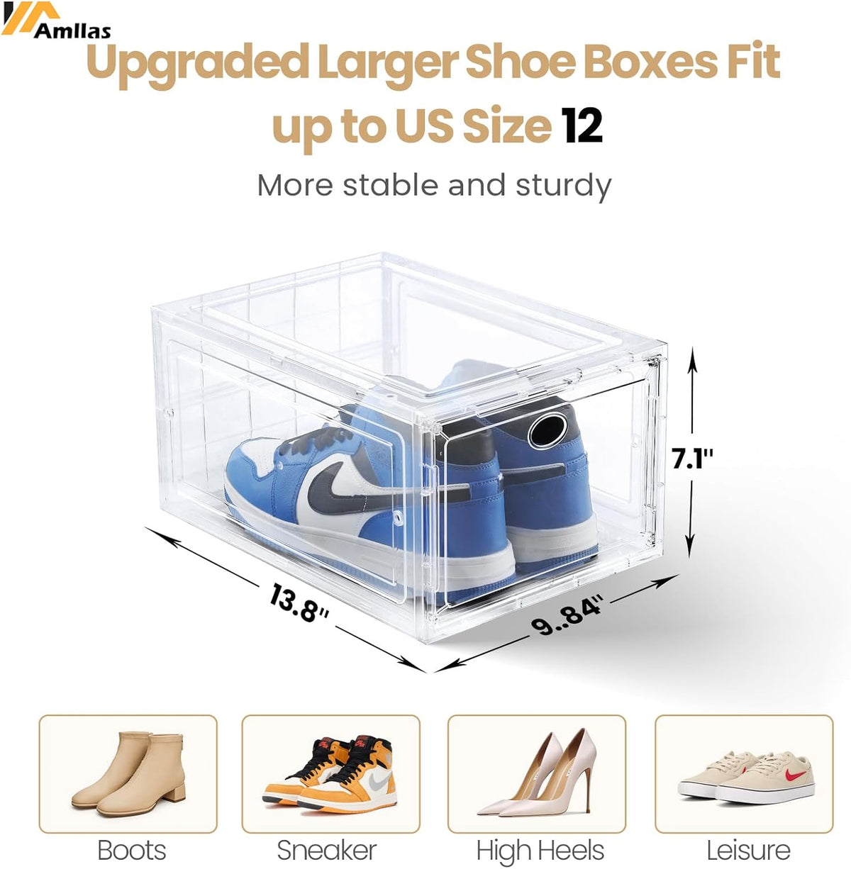 12 Pack Clear Shoe Boxes Stackable,Shoe Storage Boxes for Closet,Sturdy Shoe Box Storage Containers