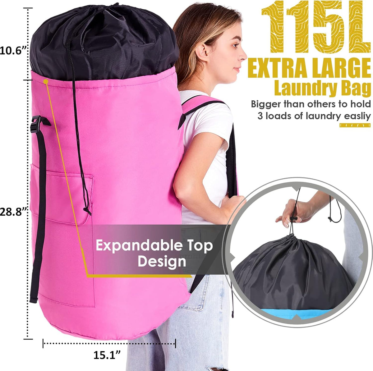 Laundry Bag 115L, College Dorm Room Essentials, Extra Large Laundry Bag with Straps, Heavy Duty