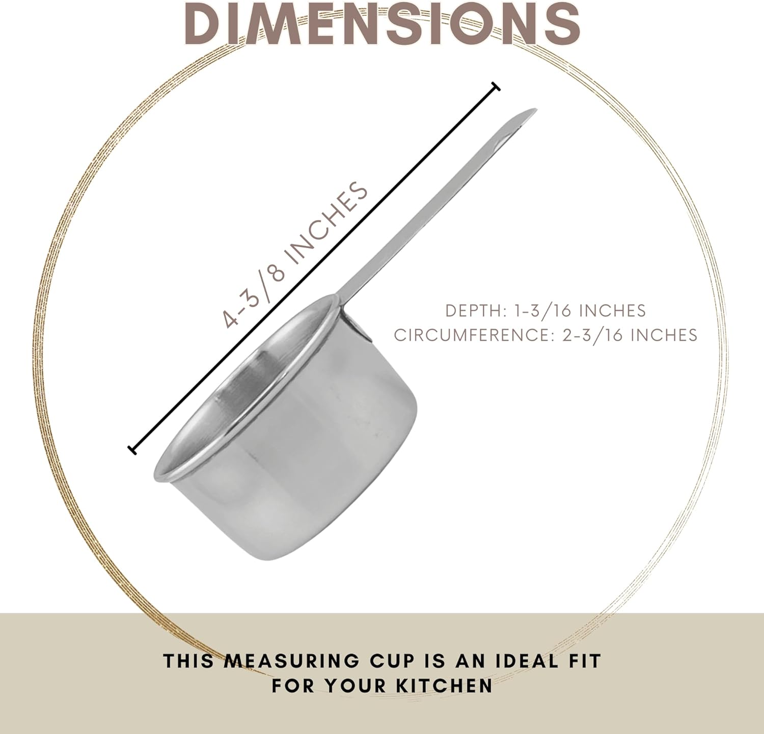 1/4 Cup Stainless Steel Measuring Cup | Sturdy Metal 60 ml | 60 cc | 2 oz | Single Cup for Wet and